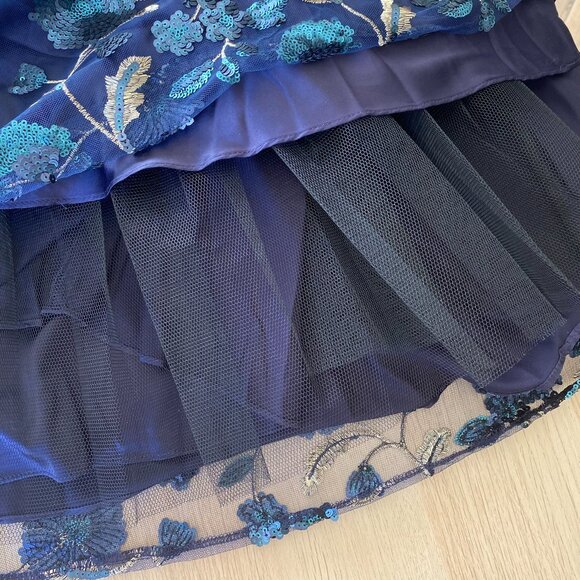 New Eliza J Dress 10 Navy Sequin Floral Embroidery Illusion Fit & Flare Midi NWT - Picture 7 of 14